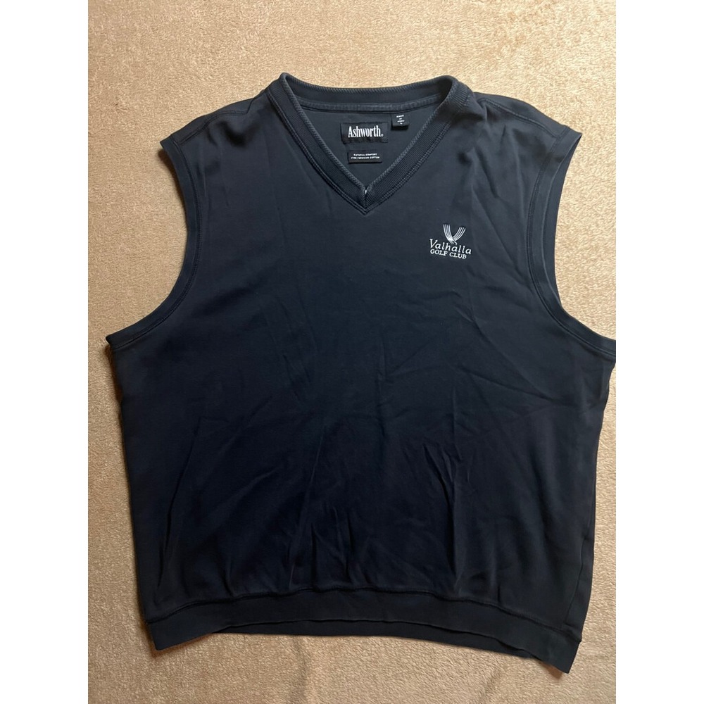 Ashworth Large Valhalla Golf‎ Club Black Pullover V-neck Cotton Sleeveless Vest